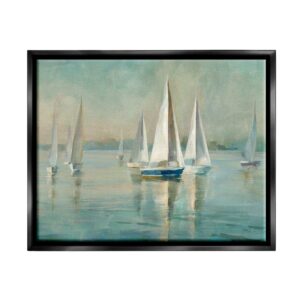 Stupell Industries Traditional Sailboats Water Lake Relaxed Nautical Painting Jet Black Framed Floating Canvas Wall Art, 16x20, by Danhui Nai