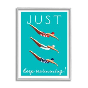 Stupell Industries Trio of Female Divers Just Keep Swimming Phrase Coastal Painting Gray Framed Art Print Wall Art, 24 x 30, Design by Elizabeth Tyndall