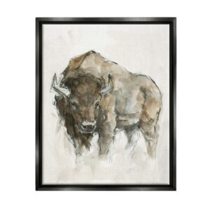 Stupell Industries Western American Buffalo Brown Country Animal Jet Black Framed Floating Canvas Wall Art, 16x20, by Ethan Harper