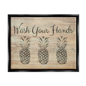 Stupell Industries Wash Your Hands Pineapple Jet Black Framed Floating Canvas Wall Art, 16x20, by Linda Woods