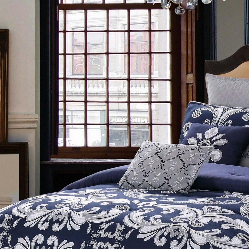 Style 212 Dolce 100% Microfiber Polyester 10 Piece Queen Comforter Set in Silver and Navy, All Season, Adult Size, OEKO-TEX Certified - Image 4