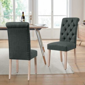 Subrtex Dining Chairs Linen Fabric Chairs for Kitchen Dining Room Set of 2, Dark Gray