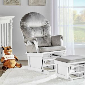 Suite Bebe Madison Glider & Ottoman, White Finish with Light Grey Cushions
