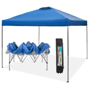 Summit Living 10 x 10 ft Pop-up Canopy Tent Straight Legs Instant Canopy for Outside with Wheeled Bag - Blue