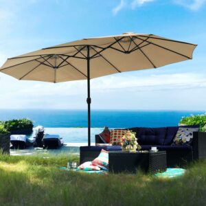 Summit Living 13 ft Large Patio Umbrella Double-Sided Rectangular Outdoor Market Table Umbrella for Outside – Beige