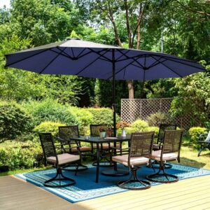 Summit Living 15 ft Large Patio Umbrella with Base (Included) Double-Sided Rectangular Outdoor Deck Umbrella for Outside - Navy Blue