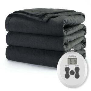 Sunbeam Dark Shadow Ultrafleece Heated Blanket - Twin