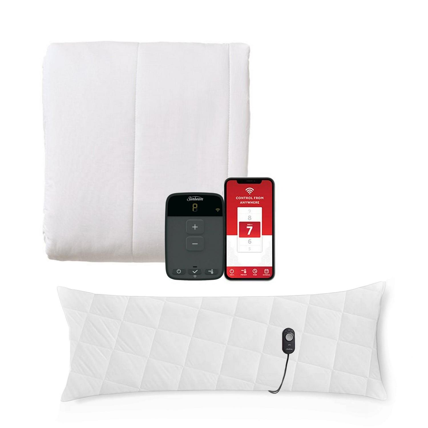 Sunbeam Full Sized Mattress Pad with WiFi and Heated Body Pillow