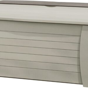 Suncast 127 Gallon Horizontal Outdoor Deck Box with Hinged Lid, Convenient Storage Solution for Patio, Deck, Yard, and Garage, Taupe