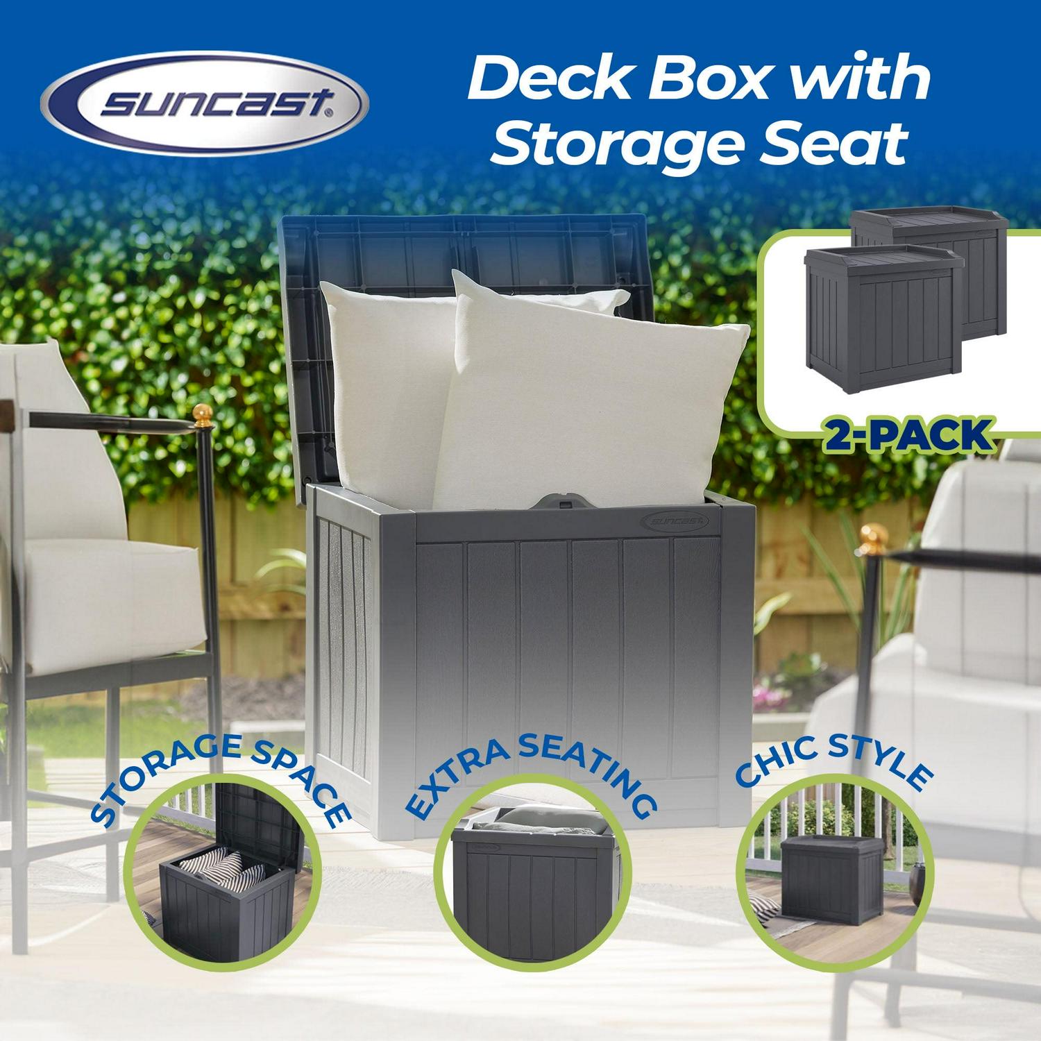 Suncast 22-Gal Double-Duty Outdoor Storage Box and Seating Solution, 2-Pack - Image 3