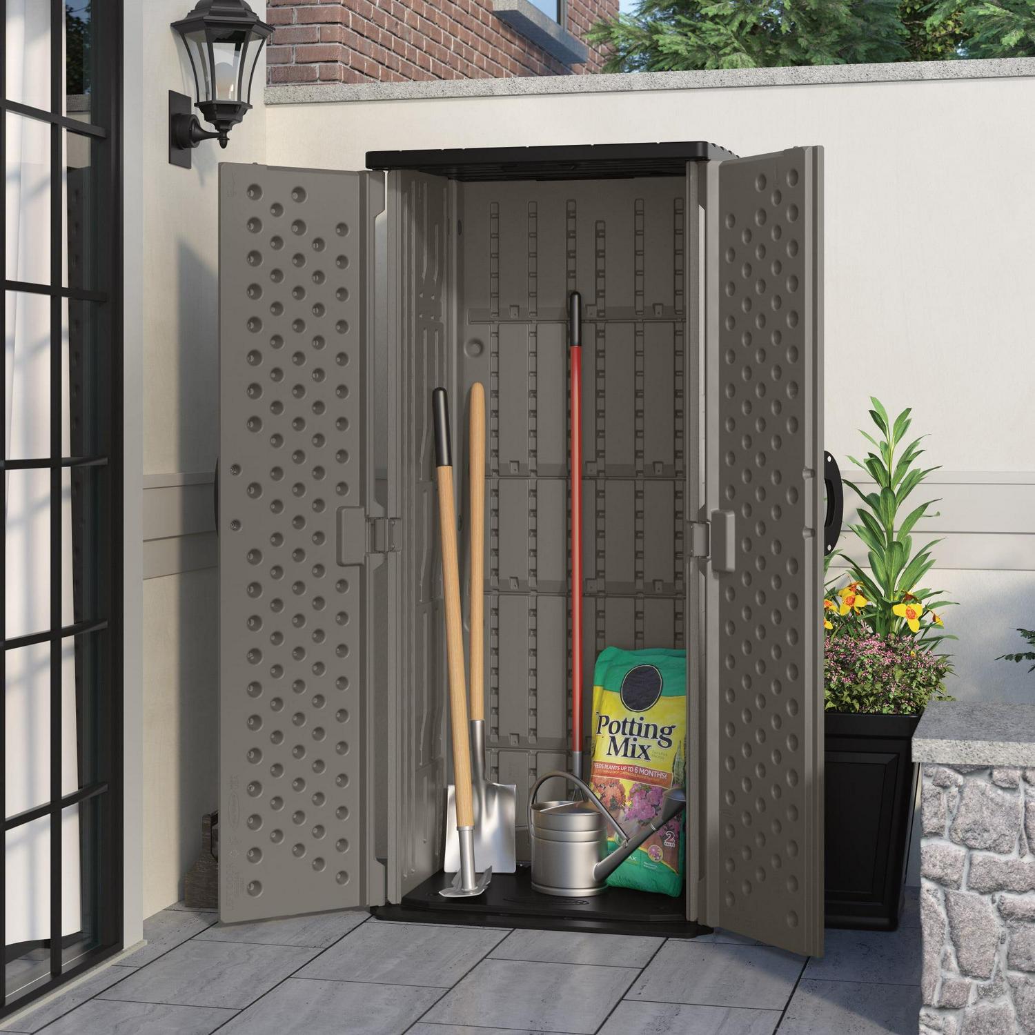Suncast Outdoor Resin Storage Shed with Customizable Shelves, 5' 9" x 2' 3" x 1' 8.25", Stoney Gray - Image 3