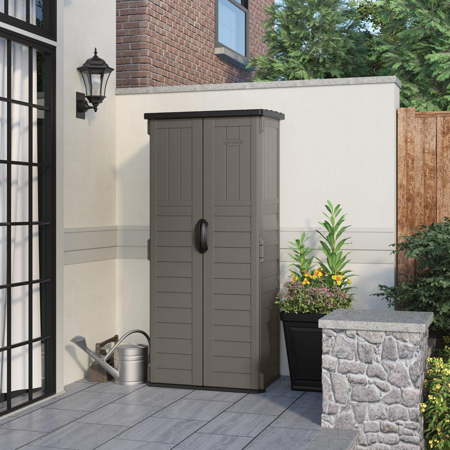 Suncast Outdoor Resin Storage Shed with Customizable Shelves, 5' 9" x 2' 3" x 1' 8.25", Stoney Gray - Image 2