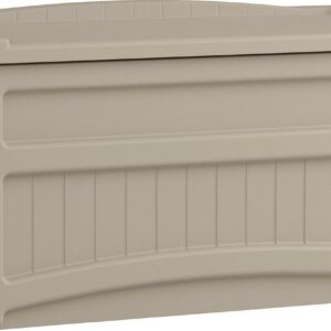 Suncast 73-Gallon Resin Outdoor Storage Deck Box with Seat for Patio, Taupe, 46 x 25.5 x 23.75 in.