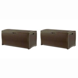 Suncast 73 Gallon Wicker Resin Outdoor Patio Storage Deck Box, (2 Pack)