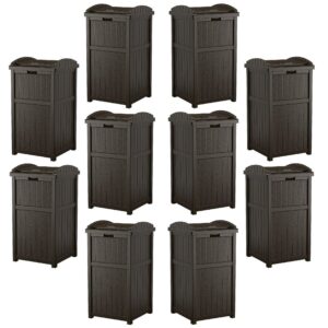 Suncast Trash Hideaway Outdoor Garbage Waste Can Bin, Java 10 Pack, 33 Gallon