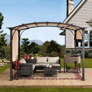 Sunjoy Corona 9.5 ft. x 11 ft. Brown Steel Arched Pergola with 2-Tone Adjustable Shade