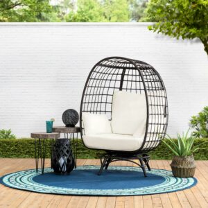 Sunjoy Egg Cuddle Chair Wicker Swivel Lounge Chair, Oversized Indoor Outdoor Egg Chair with 4 Cushions for Patio, Backyard, Living Room, Brown