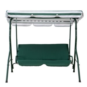 Sunjoy Outdoor Patio Swing Chair, 2-Seat Steel Porch Swing with Adjustable Tilt Canopy and Removable Cushion, Green & White