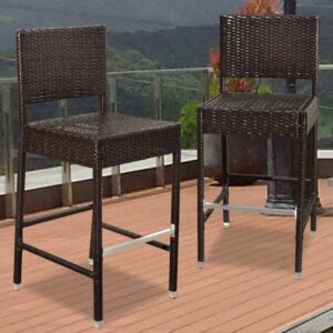 Sunny Dark Coffee Wicker Barstool Indoor Outdoor Patio Furniture All Weather Bar Stool--2 pcs