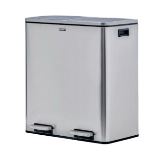 Superio Brand Double Stainless Steel Step-On Trash Can and Recycling Bin with Handle, Includes 2 x 8 Gallon