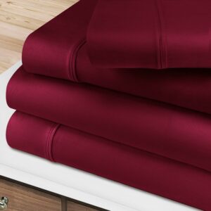 Superior Egyptian Cotton 400 Thread Count Deep Pocket Sheet Set, California King Size, Burgundy