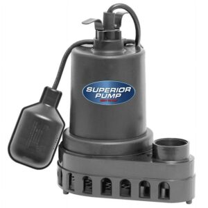 Superior Pump 92570 1/2 HP Thermoplastic Utility Water Sump Pump with Tethered Float Switch, Black, 8.5” x 5.5” x 11.25”