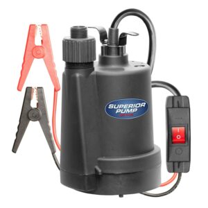 Superior Pump 91012 Submersible Utility Water Pump 12 Volt with 20 Foot Cord