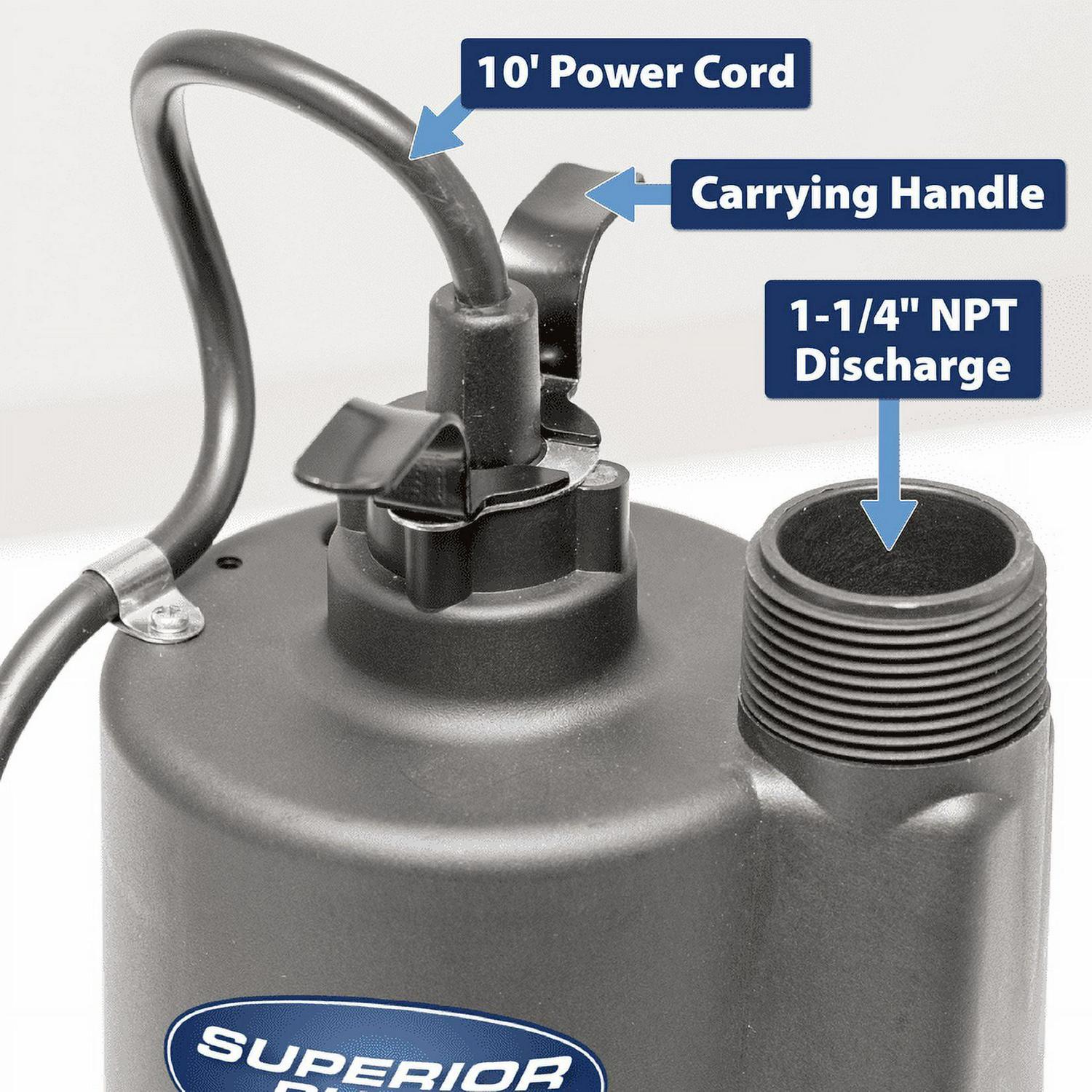 Superior Pump 91330 1/3 HP Thermoplastic Submersible Multi Use Pool Hot Tub Pump with 10-Foot Cord - Image 2
