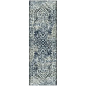 Superior Salford Medallion Indoor Runner Rug, 2' 7" x 8', Blue-Beige