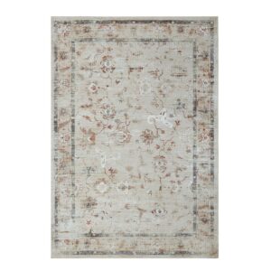 Superior Swan Floral Non-Slip Washable Indoor Area Rug, 7' x 10', Cream