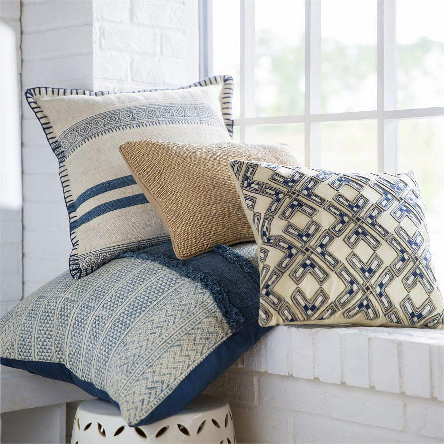 Surya Lola LL-006 20"Hx20"W Square Cotton Pillow Kit in Navy/Cream/Pale Blue - Image 2