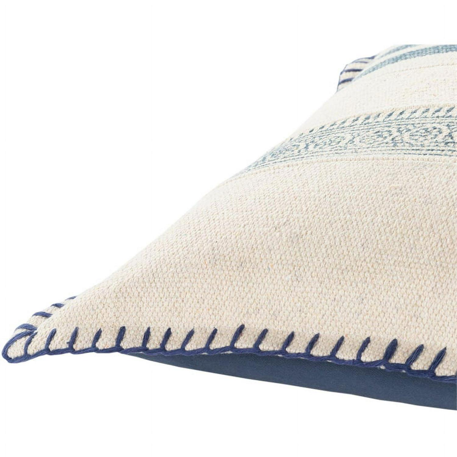 Surya Lola LL-006 20"Hx20"W Square Cotton Pillow Kit in Navy/Cream/Pale Blue - Image 4
