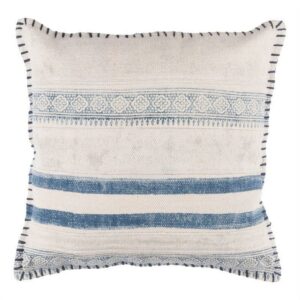 Surya Lola LL-006 20"Hx20"W Square Cotton Pillow Kit in Navy/Cream/Pale Blue