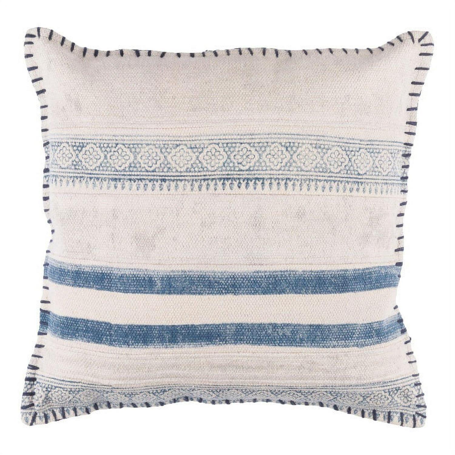 Surya Lola LL-006 20"Hx20"W Square Cotton Pillow Kit in Navy/Cream/Pale Blue