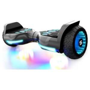 Swagtron Warrior T580 Hoverboard 220 Lbs Black Music-Synced Bluetooth LED Lights 7.5 Mph LiFePo Battery UL-Compliant