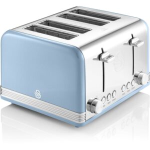 Salton Retro 4-Slice Toaster, Blue with Electronic Browning Control, Reheat Functions