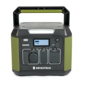 Swiss Tech 200W Portable Power Station, 193Wh Battery Backup for Travel, Camping, and Electronics Charging