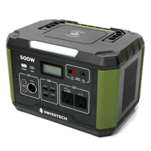Swiss Tech 500W portable power station 519Wh solar compatible battery for outdoor & emergency use