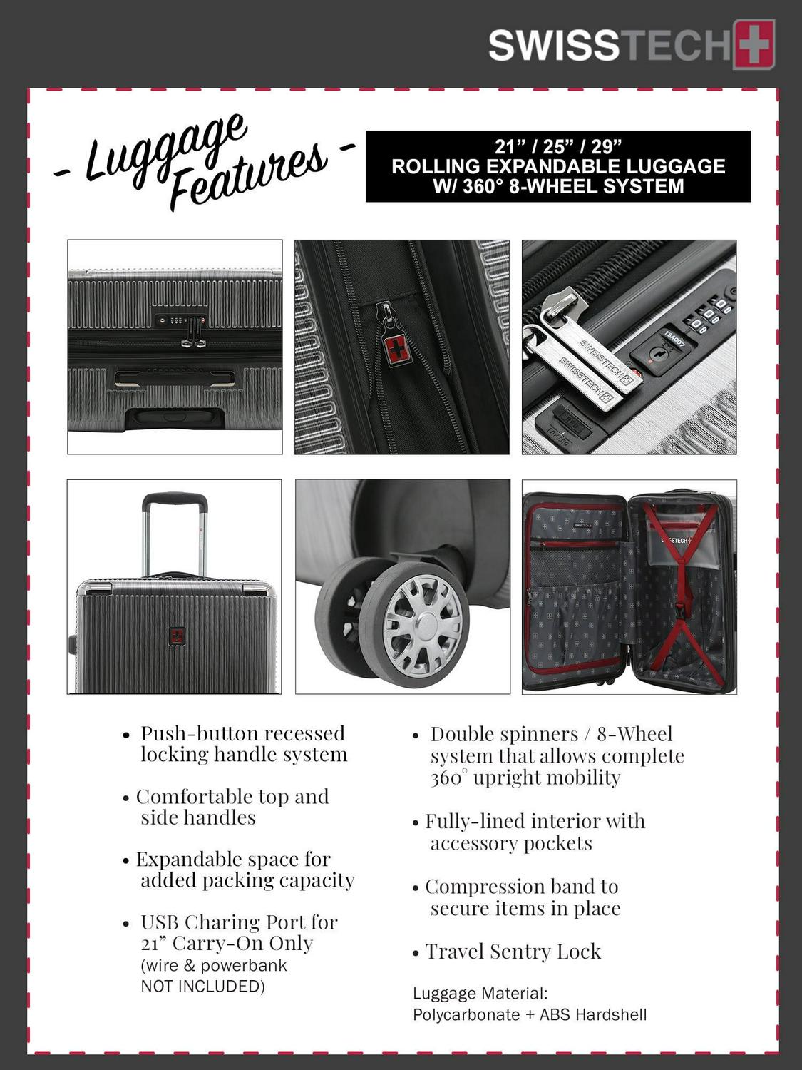 Swiss Tech Excursion 29" Hard side Rolling Upright Luggage - Charcoal - Image 10