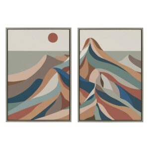 Sylvie Mid Century Modern Mountains 23 in x 33 in Framed Painting Canvas Art Prints, by Kate and Laurel Set of 2