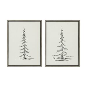 Sylvie Minimalist Evergreen Trees 18 in x 24 in Framed Painting Canvas Art Prints, by Kate and Laurel Set of 2
