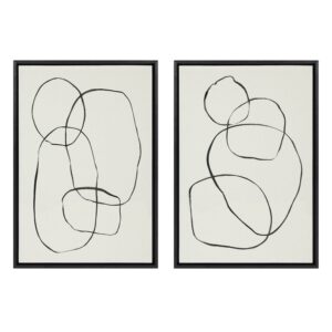 Sylvie Modern Circles and Going in Circles Linen Textured 23 in x 33 in Framed Painting Canvas Art Prints, by Kate and Laurel Set of 2