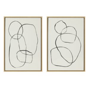 Sylvie Modern Circles and Going in Circles Linen Textured 23 in x 33 in Framed Painting Canvas Art Prints, by Kate and Laurel Set of 2