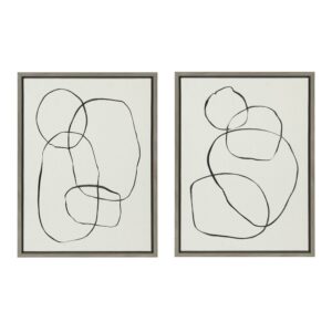 Sylvie Modern Circles and Going in Circles Linen Textured 18 in x 24 in Framed Painting Canvas Art Prints, by Kate and Laurel Set of 2