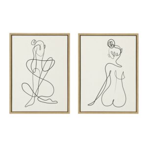 Sylvie Thinking of You Line Art and Sitting Beauty 18 in x 24 in Framed Painting Canvas Art Prints, by Kate and Laurel Set of 2