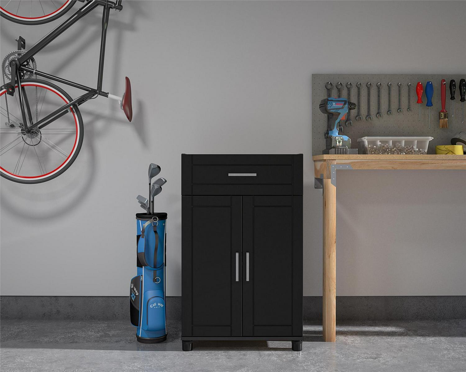 Systembuild Evolution Sylvan 24" 1 Drawer/2 Door Base Garage Storage Cabinet, Black