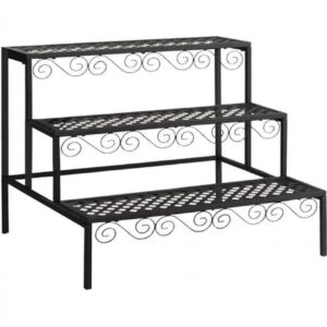 Tierra Garden 27.5" x 23.5" x 23.5" 3-Tier Black Metal Scroll Plant Stand