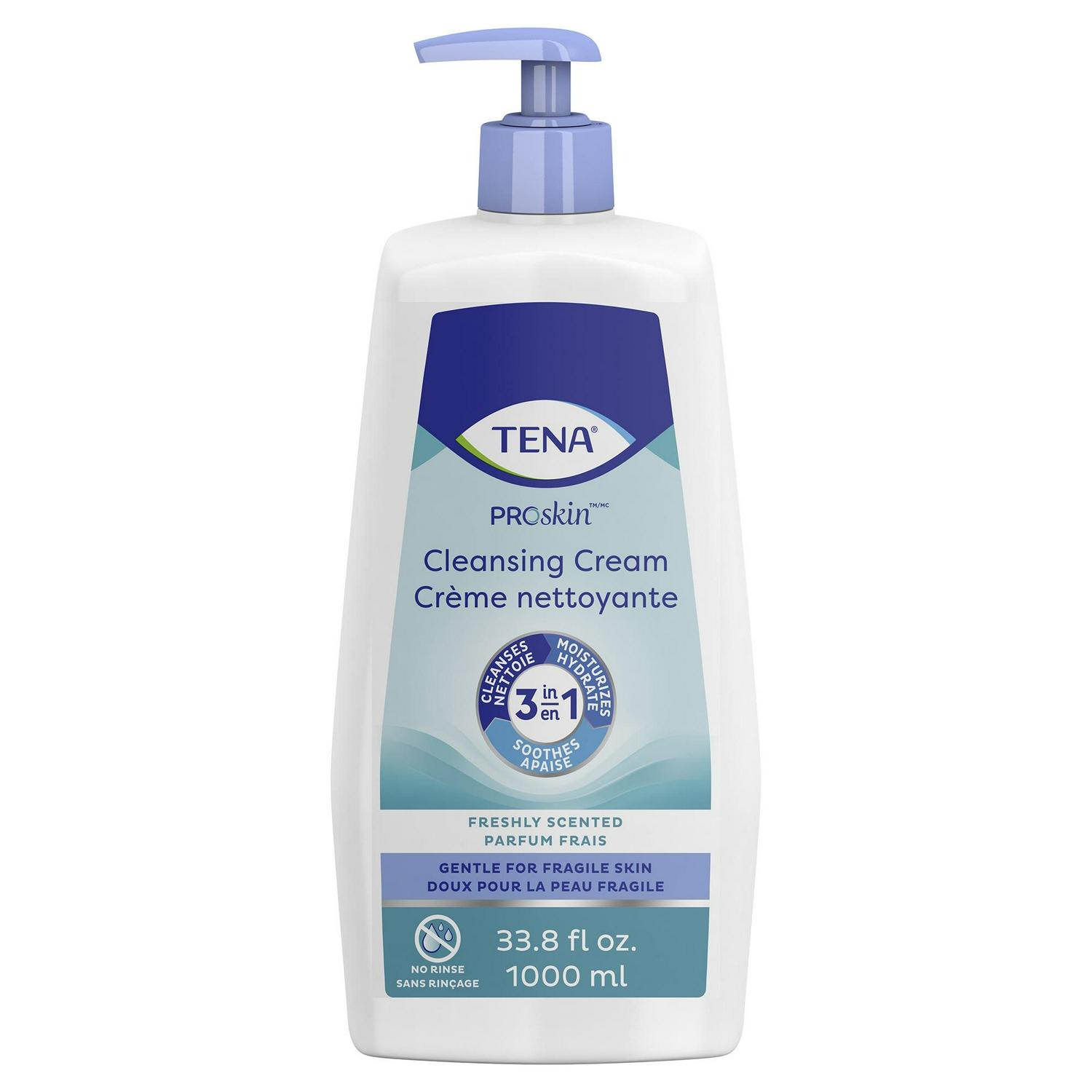 TENA ProSkin Cleansing Cream Cream Rinse-Free Body Wash Pump Bottle Mild Scent 33.8 oz. 64435 8 Ct