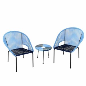 TK Classics Outdoor 3PC Wicker and Steel Patio Conversation Set in Navy/Black