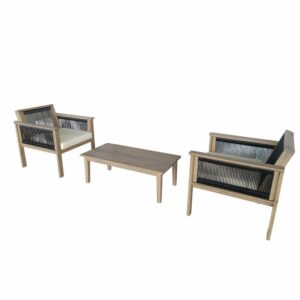 TK Classics Outdoor 3-PC Acacia Wood and Wicker Conversation Set in Beige/Black